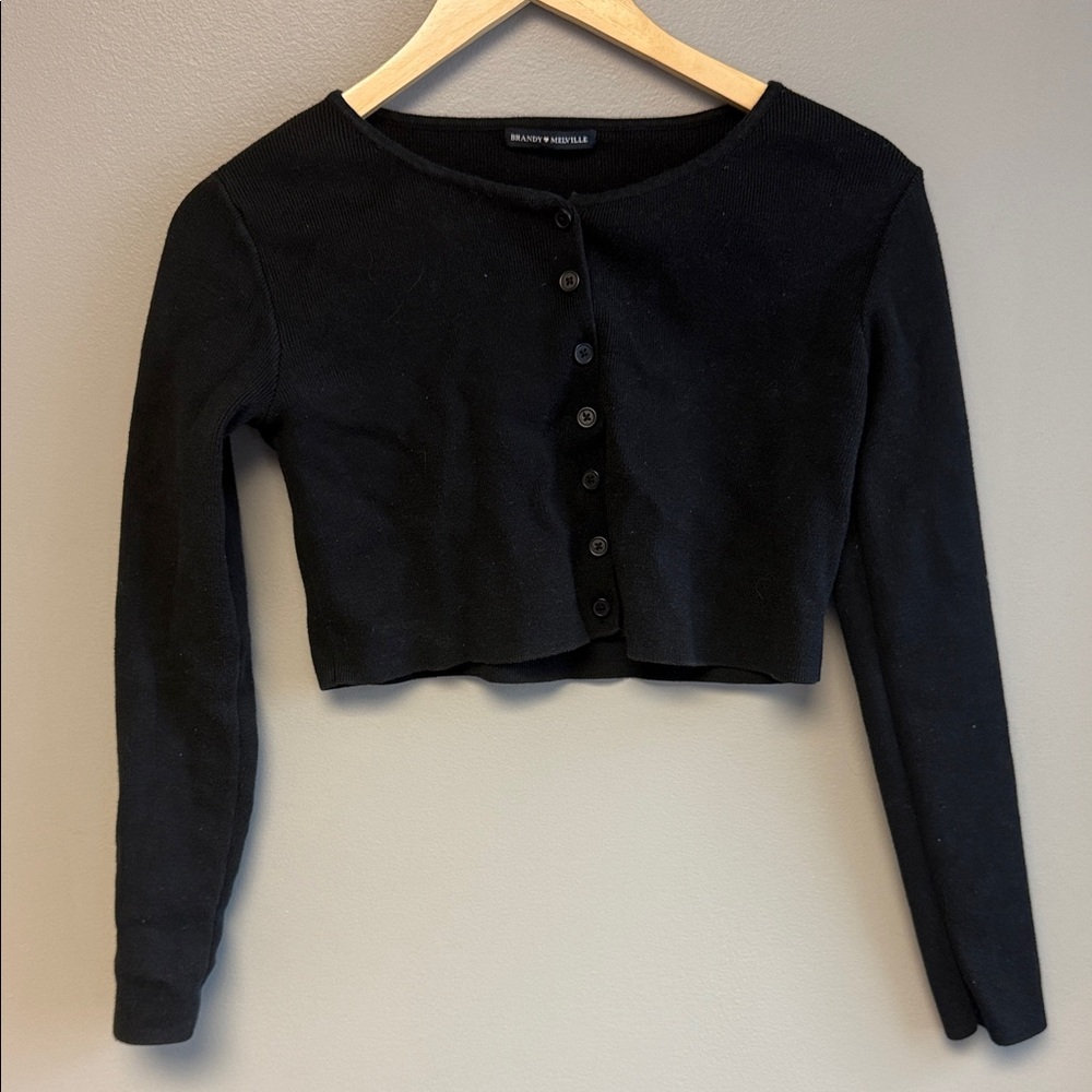 Brandy Melville Black Button Front Cropped Cardigan Cotton